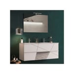 Meuble sous-vasque 120 cm Laqué Blanc brillant + vasque + miroir led - METRIA