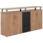 Buffet NEVADA - Décor Chêne artisan et Anthracite - 4 portes 3 tiroirs - L 155 x H 83 x P 35 cm