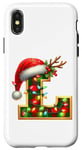 Coque pour iPhone X/XS Red Christmas Plaid Initial L Monogrammed Santa Hat Letter L