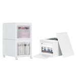 Meerveil Boite Rangement Plastique 3 Pièces avec Couvercle Caisse Rangement Plastique avec 4 Roues et Poignées Empilables en Cubes Convient pour Salon Salle de Bains Bureau 30 x 40 x 25 cm Blanche