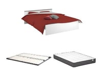 Lit avec rangements 140 x 190 cm - 2 tiroirs et 1 niche - Coloris : Blanc + Sommier + Matelas - PABLO