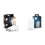 Philips Hue White Ambiance Smart Light Bulb Twin Pack LED [E27] with Bluetooth - 1100 Lumen + Hue Dimmer Switch. Works with Alexa, Google Assistant and Apple Homekit.