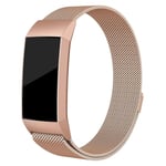 Fitbit Charge 3 lyxig milanesisk klockarmbandsersättning - Storlek: L / Roséguld