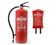 Brandsläckare röd 6 kg pulver + brandfilt röd 120x180 cm