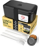 Umami Bento Lunch Box, Couverts & 2 Pots à Sauce Inclus, Boîte Repas Encastrable, Lunchbox Micro-Ondable, Boîte à Lunch Adulte Compartimentée, Bento Box, Noir Onyx, 900 ml