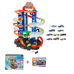 Hot Wheels - Bundle Pack - Ultimate Garage with 2 cars (GJL14) + 10-Pack of Toy Cars (HMK47). Playset with Multi-Level Racetrack, Moving T-Rex Dino. Set of 10 Cars, Officially Licensed & Unlicensed