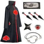 Akatsuki Itachi Kostym Cape Cosplay Akatsuki Uchiha Itachi Kostym Pannband Ring Halsband Ninja Tillbehör Anime Karneval Halloween Jul, storlek L