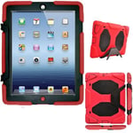 TECHGEAR G-Shock Étui pour iPad 4 3 2 Housse Coque Rigide, Très Haute Protection Anti-Choc avec Support Amovible Compatible pour iPad 2/3 / 4 (Rouge)