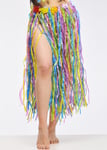 Adult Size Womens Long Multicolour Hawaiian Grass Skirt with Flowers Fancy Dress