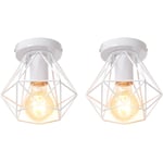 Axhup - Lot de 2 Plafonnier Industriel Cage Métal Forme Diamant Lustre Suspension Luminaire Salon Couloir Blanc