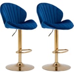 Tabouret de Bar Lot de 2 Chaise de Bar Réglable Tabourets Hauts avec Dossier pour Bar Cuisine, Velours, Bleu