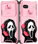 Goocrux for Google Pixel 6A Case Skeleton for Women Girls Cute Skull Girly Phone Cover Gothic Design Aesthetic with Slide Camera Cover Funny Goth Cool Cases for Pixel 6A 5G 6.1 inch