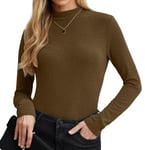 PrinStory Sweat-shirts à manches longues pour femme - Stretch - Col roulé - Coupe ajustée - Automne - Hiver - Tunique décontractée, marron, S