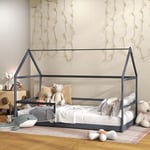 AIYAPLAY Lit cabane Enfants 90x190 cm lit Enfants lit Maison Enfant en Bois avec Protection antichute, sommier à Lattes et Toit Inclus, dim. 196L x 97,5l x 135H cm Gris