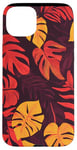 Coque pour iPhone 15 Plus Motif bordeaux tropical orange vif