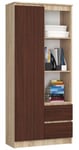 Bibliothèque de bureau AKORD R11 Chêne Sonoma 80 cm 1 porte 2 tiroirs façade Wengé 7 étagères 80x35x180 cm