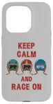 Coque pour iPhone 15 Pro Casque rétro vintage, Go Kart Car Racing, Keep Calm & Race On