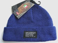 LEVI'S Cropped Navy Fishermans 100% Virgin Wool Dockyard BEANIE Hat UNISEX