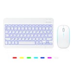 Clavier Souris sans Fil TECURS Clavier pour iPad/Samsung/Lenovo/iPhone Tablette Silent Rétroéclair, Bluetooth Clavier et Souris Léger Rechargeable Portable AZERTY pour iOS, Android (Blanc)