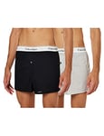 Calvin Klein - Men's Underwear Multipack - Slim Fit - Calvin Klein Boxers 2 Pack - Signature Waistband Elastic - 100% Cotton - Black/Grey - Size L