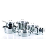 Moneta Allegro Inox Set de 10 Poêles et Casseroles, Acier Inoxydable Résistant, Convient à Toutes les Plaques de Cuisson, Lavable au Lave-vaisselle, Ensemble de 10 Pièces de Cuisson