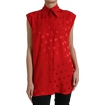 Dolce & Gabbana Haut Chemisier A Pois Rouges sans Manche Col Chemise IT40 /