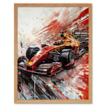 Grand Prix Red Race Car Action Shot Paint Splat Art Print Framed Poster Wall Decor 12x16 inch