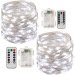 x 10m Batteridriven LED-ljusslinga 100 LED-lampor Timerfunktion med fjärrkontroll IP65 Lämplig för jul Bröllop Fest Hem Trädgård-Xin White light