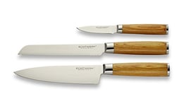 ECHTWERK Ensemble de couteaux damassés 3 pièces, couteau de cuisine/couteau de chef, couteau à pain à lame crantée, couteau à éplucher/couteau à légumes, manche ergonomique en bois de Pakka