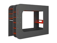 Lit mezzanine gamer 90 x 200 cm - Avec bureau et rangements - Avec LEDs - Anthracite et rouge -  WARRIOR