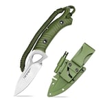 TONIFE Explorer Couteau à Lame Fixe avec Gaine 8Cr14moV Lame Couteau de Survie Multifonctionnel Manche en Nylon Renforcé de Fibre de Verre pour Couteau EDC Extérieur(Vert+Satin)