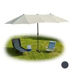 Relaxdays Parasol Double, Ovale pour Jardin et terrasse, avec manivelle et Support, HBT 255x450x260cm, en Couleurs, Beige