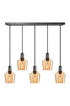 Sleek Tinted Glass Schoolhouse 5 Wire Cluster Lights, 5.5 inch, Amber, Pewter holder