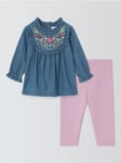 John Lewis Baby Embroidered Denim Top and Leggings Set, Multi