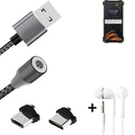 Data charging cable for + headphones Doogee S88 Pro + USB type C a. Micro-USB ad