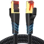 Cable Ethernet,Cat 8 2Mètres 40gbps CâBle RéSeau 2000mhz Haute Vitesse S/FTP RJ45 Poe Lan Gigabit CâBle RéSeau En Nylon Pour Routeur Modem Commutateur D'Ordinateur PS5 Smart TV Ordinateur Portable