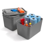 Iris Ohyama, Lot de 3 Boites de Rangement en Plastique avec Couvercle non Clipsable, Empilables, pour Cuisine, Salle de Bain, Chambre, Placard, Bureau, Organisation Solide & Durable, SNL-MD