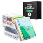 Houseables Lot de 5 sacs de rangement en plastique transparent pour vêtements, sacs de rangement à fermeture éclair, 45,7 x 38,1 cm, sacs de rangement en vinyle anti-mites, sacs de rangement pour