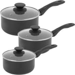 Progress COMBO-8962 Marble Ceramic Saucepan Set – 3 Piece 16/18/20 cm Pans, Pots