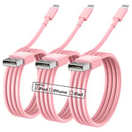 iPhone Charger Cable 1M, 3Pack Apple MFi Certified iPhone Lightning to USB Cable 1Meter, Fast iPhone Charging Wire Apple Lead for iPhone 13/12/11 Pro/11/XS MAX/XR/8/7/6s/6/5S/SE iPad Original Pink