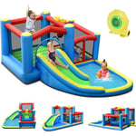 GOPLUS 5 en 1 Château Gonflable pour enfants avec Toboggan,Zone de Saut, Piscine a balles, Jeu de flechettes,Structure Gonflable Panier de