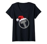 Marvel Thor Hammer Icon Santa Hat Holiday V-Neck T-Shirt