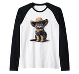 Black Cat in Cowboy Boots Raglan Baseball Tee