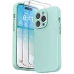 SURPHY Coque Compatible avec iPhone 14 Pro avec Verre Trempé, Silicone Liquide Protection Individuelle pour Chaque Objectif Épaissie Etui pour iPhone 14 Pro 6,1 Pouces, Vert Menthe