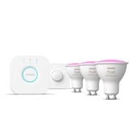 Philips Hue White & Color Ambiance Kit de Démarrage, lot de 3 ampoules connectées E27 75W, 1100 Lumens, Pont et télécommande, Contrôle Bluetooth, Intégration Alexa/Google Assistant/Apple HomeKit