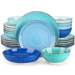 vancasso Bonita Blue Dinner Set, 24-Piece Dinner Sets for 6 People, Handpainted Swirls Plates and Bowls Set in Modern Style, Include Dinner Plates, Dessert Plates, Pasta Bowls and Cereal Bowl