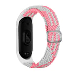 Xiaomi Mi Smart Band 5 / 6 Hurtel Flätad Tygrem - Vit / Rosa