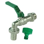 GASMIS Robinet à Boisseau de Haute Qualité - Fabriqué en Italie - Robinet de Jardin en Laiton 3/4" 26,4mm - avec Nez de Robinet et Embout Tuyau, pour Extérieur et Intérieur, Vert, 1 Pièce