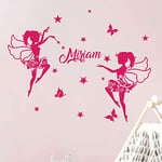 Stickers Prénom Personnalisé | Sticker Autocollant Fées ballerines - Décoration Murale Chambre Enfant | 1 Planches Fées 30 x 35 cm et 1 Planche Alphabet 40 x 30 cm – Fushia