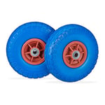 Relaxdays Roue de Diable Set de 2 en Caoutchouc, increvavbles, 260 x 85, 16 mm, 4.1/3.5-4 essieu 150 kg, Bleu-Rouge